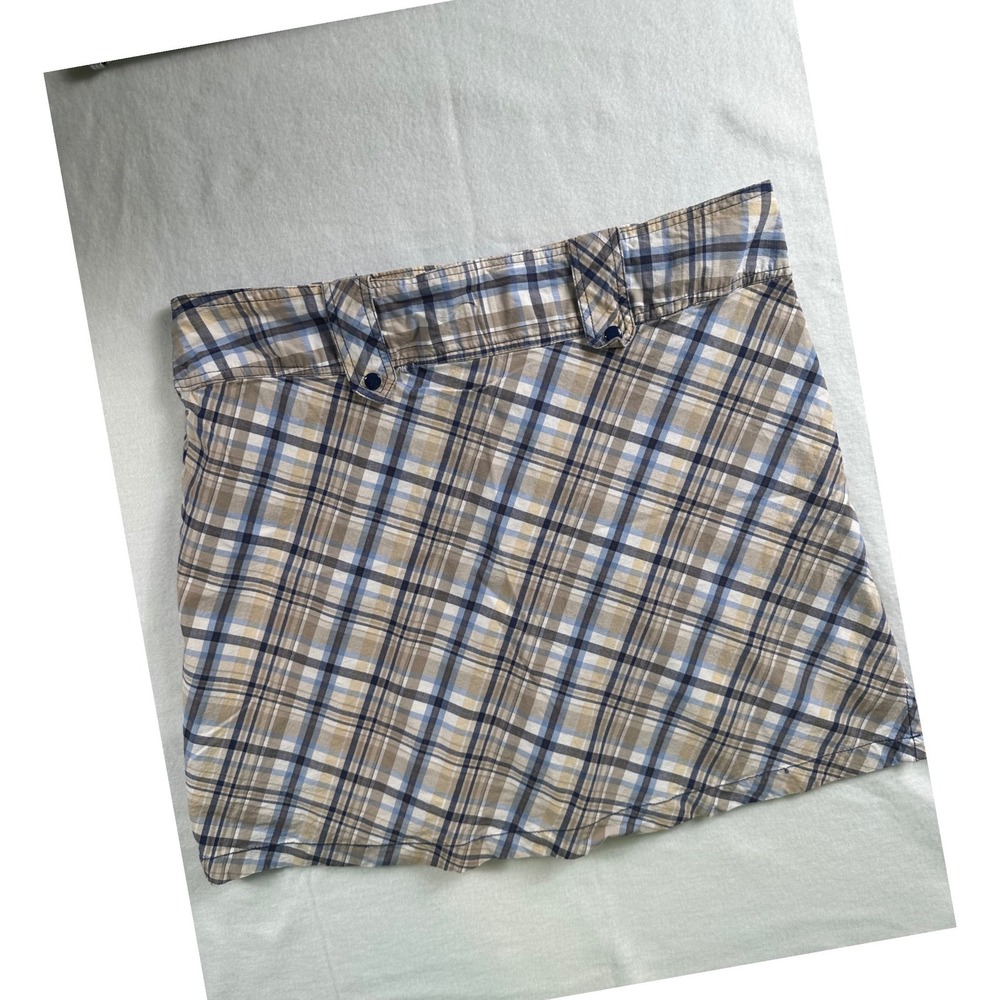 Y2KZoey Beth Plus Womens 1X Plaid Skort Tan Blue White Cotton Stretch Mini Skirt